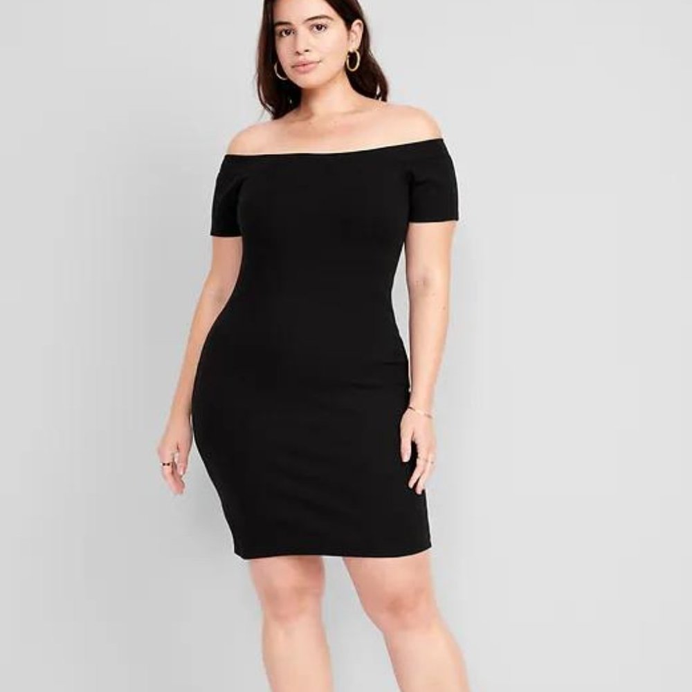 NWT Old Navy Fitted Off-The-Shoulder Rib-Knit Mini Dress for Women - Picture 1 of 6